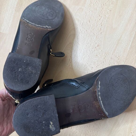 Tory Burch Boots Women's 7.5 Black Leather Ankle Bootie - Picture 5 of 8